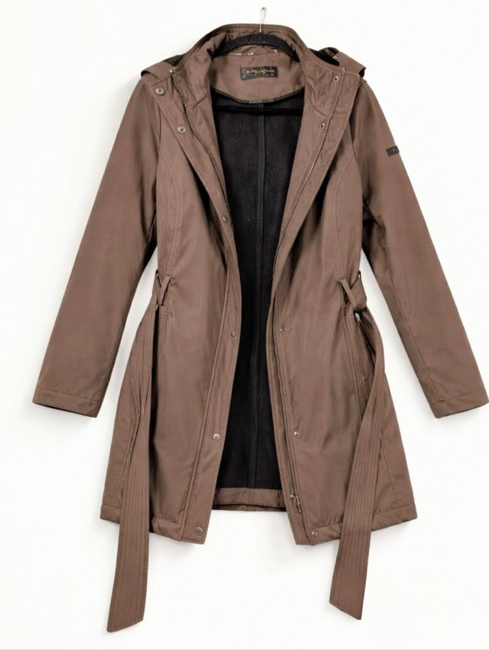 Donna Karan Dark Brown Hooded Trench Raincoat with Belt Size S NWOT